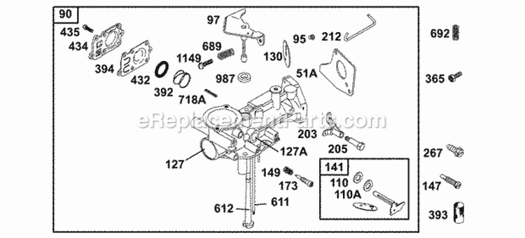 Carburetor Group Diagram and Parts List for  Briggs and Stratton Engine